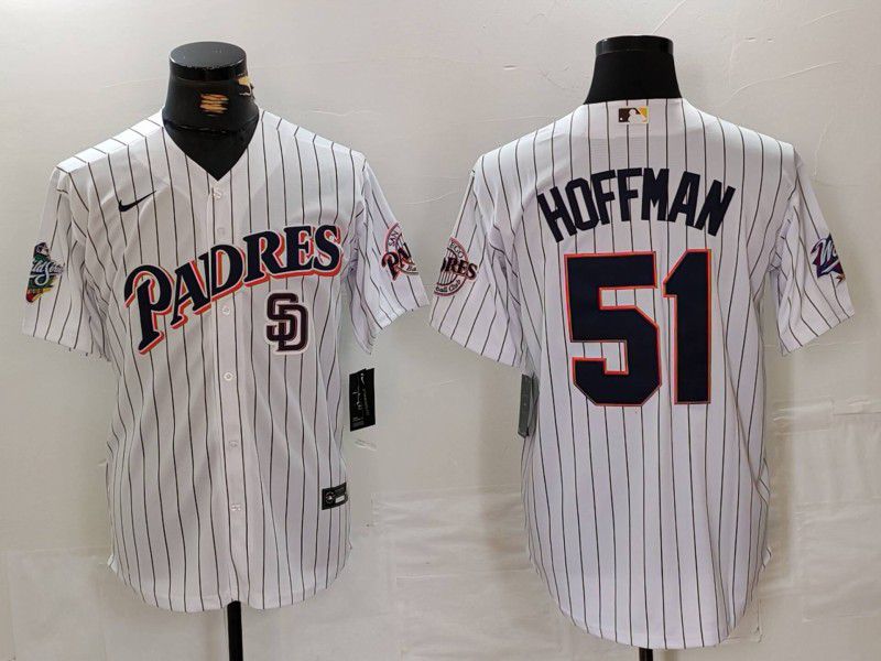 Men San Diego Padres #51 Hoffman White Stripe Throwback 2024 Nike MLB Jersey style 2->youth mlb jersey->Youth Jersey